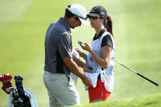 Peter Whiteford and his wife and caddie Gabby Whiteford at the NBO Golf Classic Grand Final at the Almouj Golf Club in Oman.  Picture: Warren Little/Getty Images