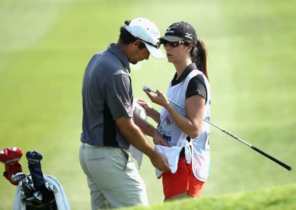 Peter Whiteford and his wife and caddie Gabby Whiteford at the NBO Golf Classic Grand Final at the Almouj Golf Club in Oman.  Picture: Warren Little/Getty Images