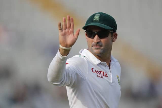 South Africa's Dean Elgar gestures during the first day of their first cricket test match against India. Picture: AP