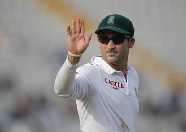 South Africa's Dean Elgar gestures during the first day of their first cricket test match against India. Picture: AP