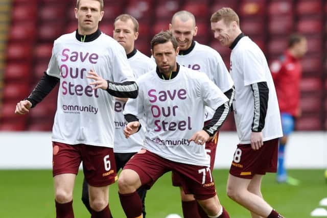Motherwell's Stephen McManus (left) and Scott McDonald during the warm-up. Picture: SNS Group