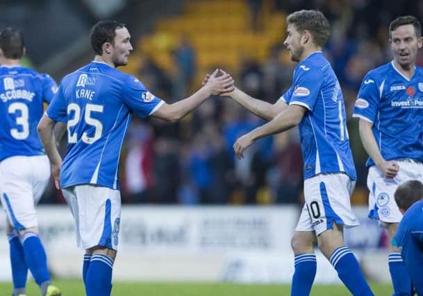 St Johnstone's Chris Kane (left) celebrates after making it 2-1. Picture: SNS Group