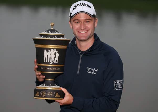 Russell Knox with the WGC trophy after his stunning triumph. Picture: Getty Images