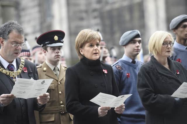 First Minister Nicola Sturgeon at Edinburgh's Remembrance Sunday event. Picture: Greg Macvean