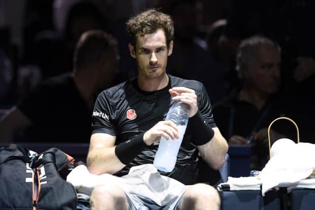Andy Murray keeps hydrated in his BNP Paribas Masters final clash with Novak Djokovic but the Scot eventually had to settle for second prize. Picture: Getty
