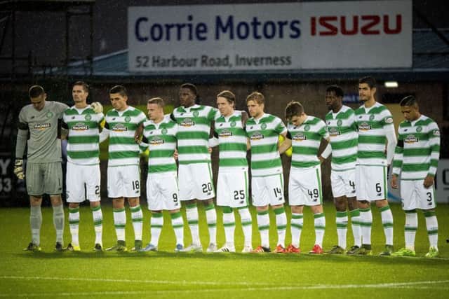 The Celtic players observed the minutes silence for Remembrance Sunday before the match, however some fans chose not to. Picture: PA