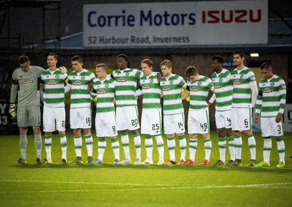 The Celtic players observed the minutes silence for Remembrance Sunday before the match, however some fans chose not to. Picture: PA