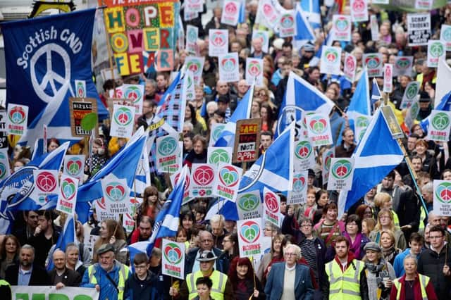 An anti-nuclear weapons demonstration at George Square in Glasgow takes place in April.