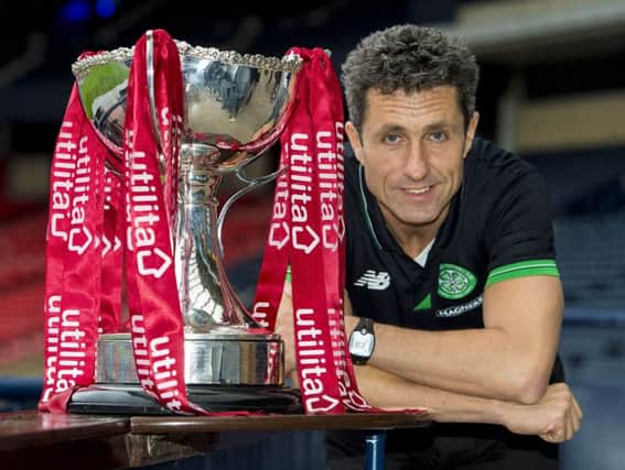 Celtic assistant manager John Collins at yesterdays League Cup semi-final draw, where his side were paired with Ross County. Picture: SNS