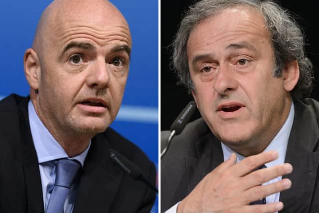 Uefa general secretary Gianni Infantino, is standing for the Fifa presidency following the suspension of Michel Platini, right.  Pictures: AFP/Getty Images