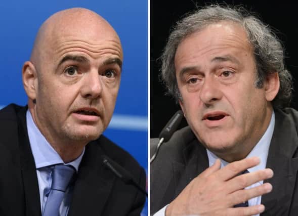 Uefa general secretary Gianni Infantino, is standing for the Fifa presidency following the suspension of Michel Platini, right.  Pictures: AFP/Getty Images