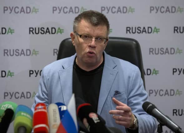 Nikita Kamaev, managing director of Russian anti-doping agency faces the press yesterday. Picture: AP