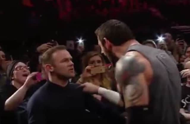 Barrett confronting the Manchester United striker during the WWE event in Manchester. Picture: YouTube