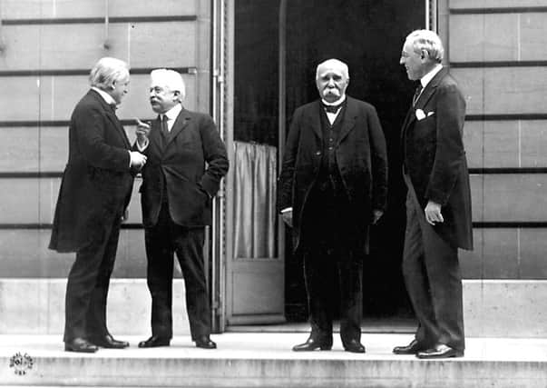The heads of the Big Four nations at the Paris Peace Conference, 27 May 1919. From left to right David Lloyd George, Vittorio Orlando, Georges Clemenceau, and Woodrow Wilson Picture: Edward N. Jackson (US Army Signal Corps)