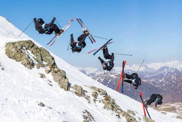Felix-Franz Prankl throws a backflip on the Flypaper at the Freeride World Tour Coe Cup in Glencoe. Picture: Ross Eaglesham