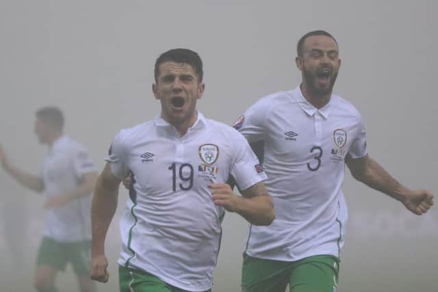 Robbie Brady celebrates after putting Ireland ahead in the 82nd minute. Picture: Getty Images