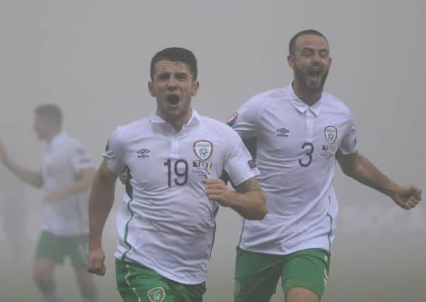 Robbie Brady celebrates after putting Ireland ahead in the 82nd minute. Picture: Getty Images