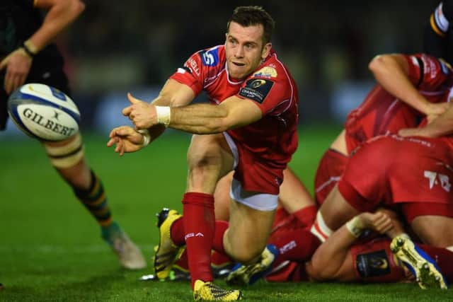 Gareth Davies of Scarlets delivers a pass during the European defeat by Northampton. Picture: Getty Images