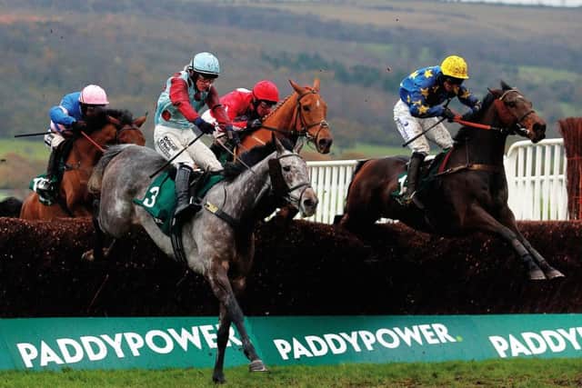 Irish Cavalier jumps the last in front but Annacotty and Ian Popham (yellow cap) prevailed. Picture: PA
