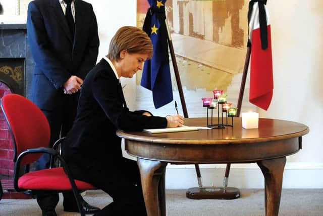 Nicola Sturgeon visited the French Consulate where she signed the book of condolences.  Picture: Lisa Ferguson
