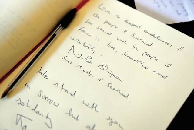 The message left by First Minister Nicola Sturgeon in a book of condolence. Picture: Lisa Ferguson