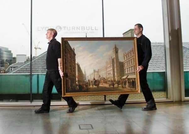 A painting of a street scene of the Trongate in Glasgow could fetch up to £15,000. Picture: John Devlin