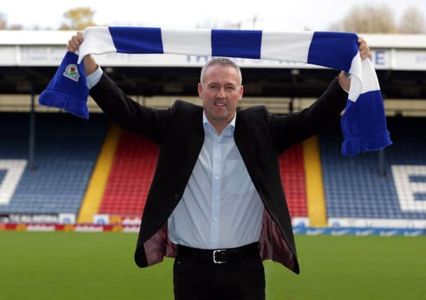 Paul Lambert parades his new colours at Ewood Park yesterday. Picture: PA