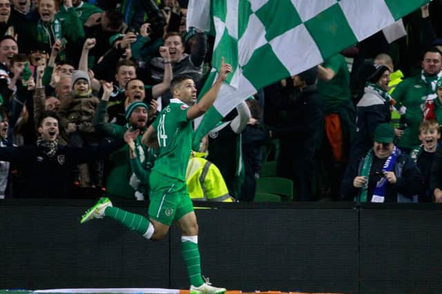 Irelands Jon Walters celebrates after scoring the opener. Picture: AP