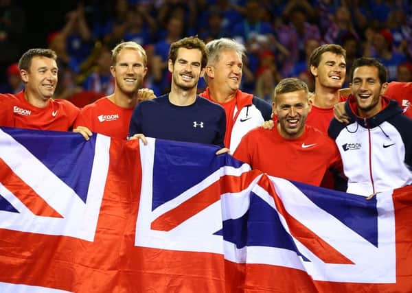 Andy Murray of Great Britain team-mates Picture: Jordan Mansfield