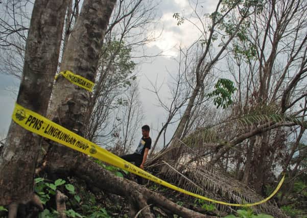 Police tape marks off an area where a forest fire is under investigation in central Sumatra. Picture: PA
