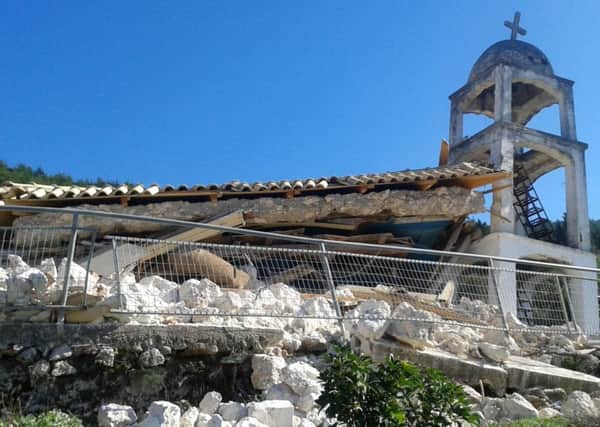 A Greek Orthodox church is seen destroyed after the morning earthquake. Picture: AP