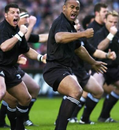 Lomu performs the haka before a friendly match between New Zealand and Ireland in Dublin. Picture: Dave Rogers/ALLSPORT