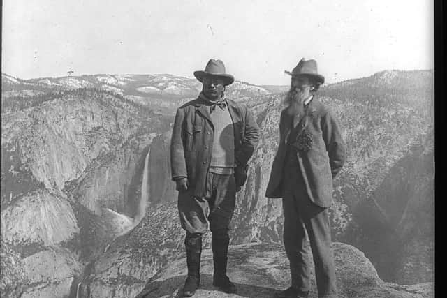 Theodore Roosevelt and John Muir on Glacier Point, Yosemite Valley, California, in 1903