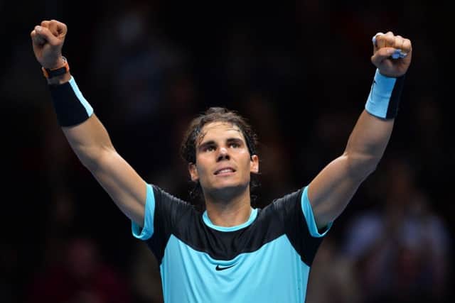 Rafael Nadal celebrates after beating David Ferrer on day six of the ATP World Tour Finals. Picture: AFP/Getty