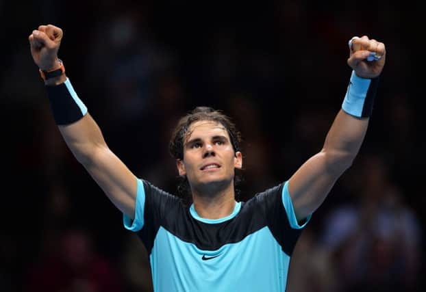 Rafael Nadal celebrates after beating David Ferrer on day six of the ATP World Tour Finals. Picture: AFP/Getty