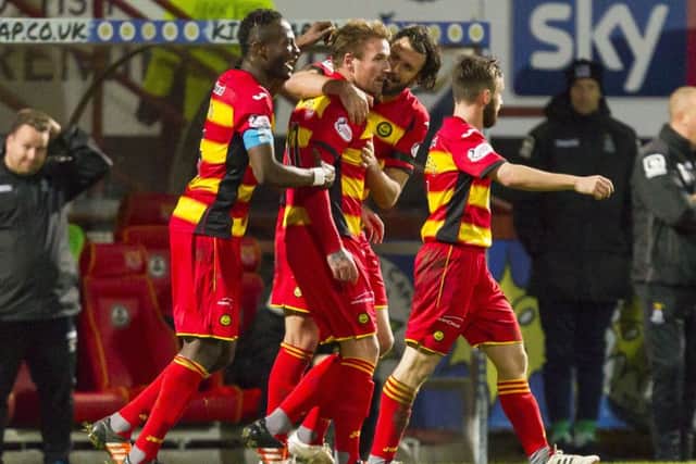 Partick Thistle celebrate after Ryan Stevenson's goal gave them the victory. Picture: SNS