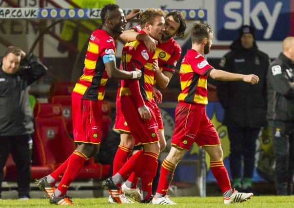 Partick Thistle celebrate after Ryan Stevenson's goal gave them the victory. Picture: SNS