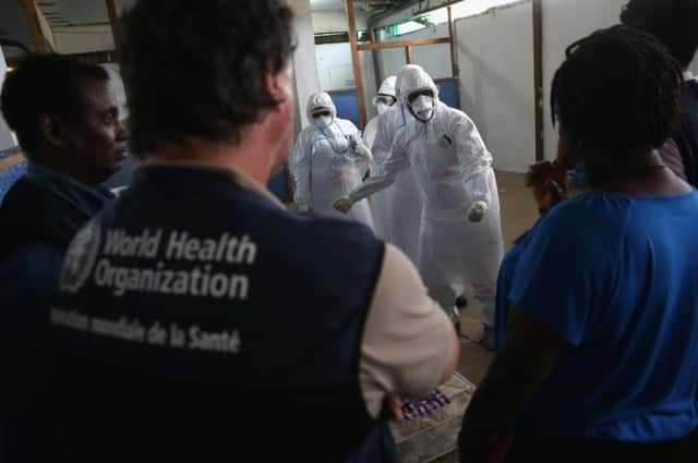 A WHO team training health workers in Liberia in October. Picture: Getty