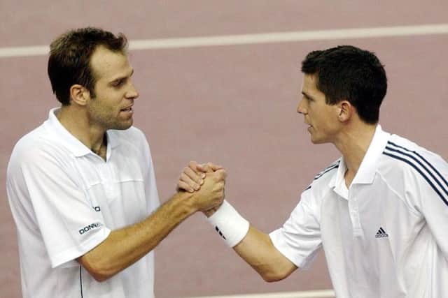 Greg Rusedski, left, and Tim Henman both reached No 4 in the world but they were unable to win a World Group match. Picture: PA