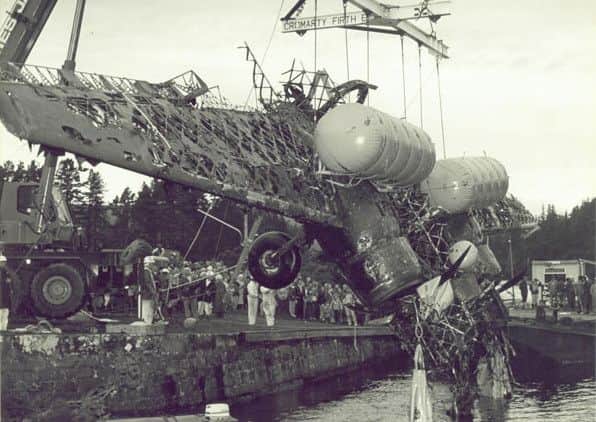 The Wellington bomber survived remarkably intact and was hauled out of the loch during the 1980s. Photo: Forestry Memories