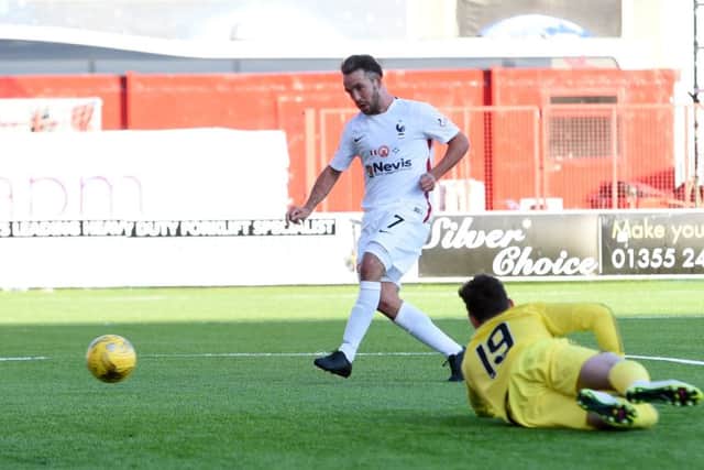 Hamilton's Dougie Imrie (left) scores his side's equalising goal. Picture: SNS
