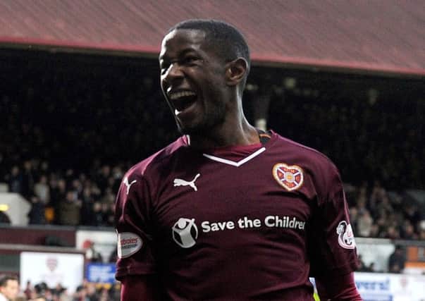 Things started so well for Hearts with 

Arnaud Djoum heading them in front. Picture: Lisa Ferguson