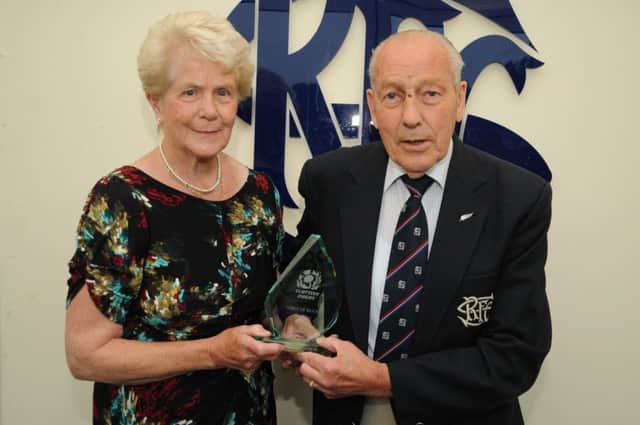 Jim Inglis with his wife Mary after receiving the Spirit of Rugby award. Picture: Grant Kinghorn
