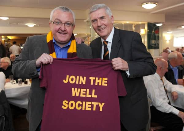 Outgoing Motherwell chairman Brian McCafferty (right) with journalist and Motherwell fan Tam Cowan (Pic by Alan Watson)