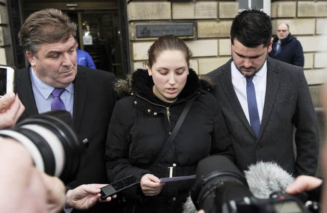 Lorraine Bristow Taggart speaks outside the court yesterday. Picture: Neil Hanna