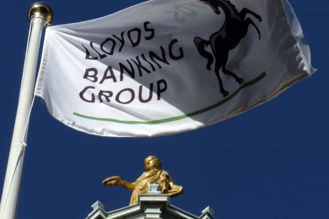 The Lloyds Banking Group flag above the The Mound in Edinburgh. Picture: Jane Barlow