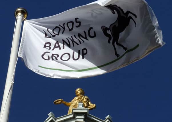 The Lloyds Banking Group flag above the The Mound in Edinburgh. Picture: Jane Barlow