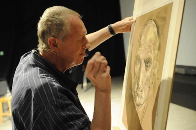 Artist Peter Howson paints Richard DeMarco at the world premiere of a the short film Berkoff, Art & Peter Howson in 2014. Picture: Greg Macvean