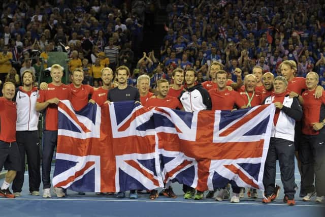 The winning Great Britain team celebrate reaching the Davis Cup final after defeating Australia in September. Picture: Ian Rutherford