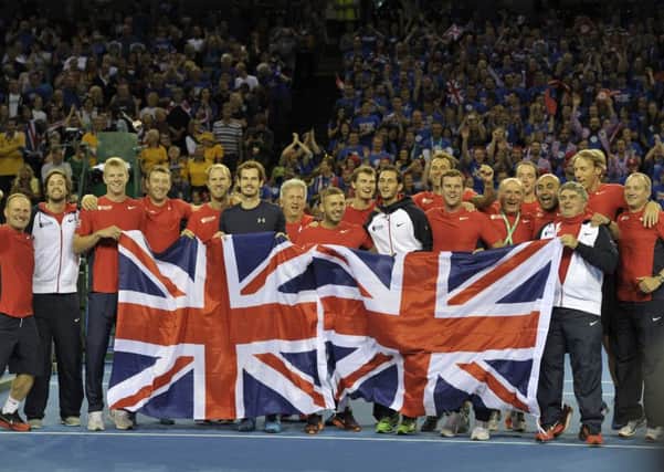 The winning Great Britain team celebrate reaching the Davis Cup final after defeating Australia in September. Picture: Ian Rutherford